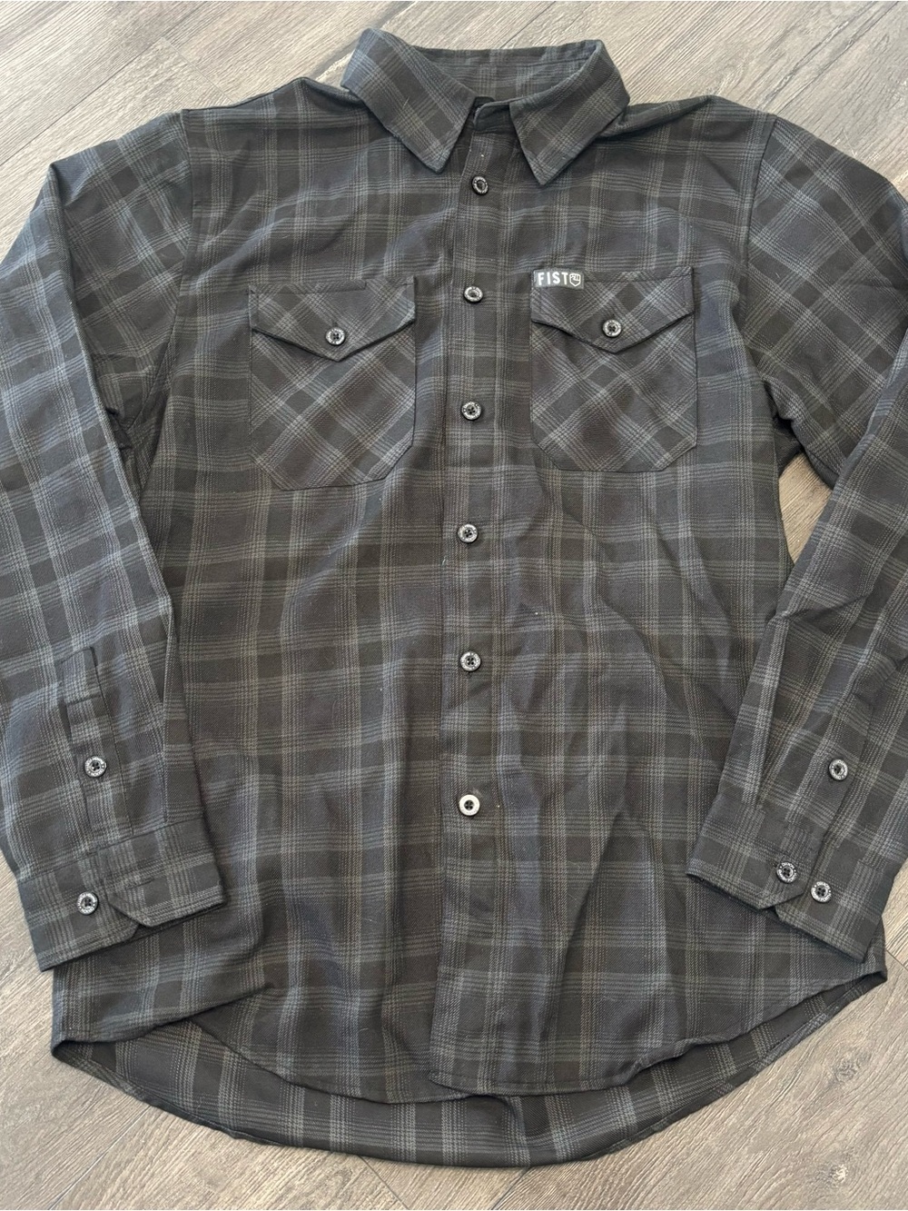 Dixxon Flannel Co Fist Long Sleeve Flannel Button Shirt Medium Black Gray Plaid